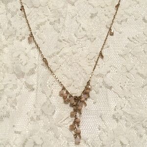Dainty Chain Lariat Necklace Rose Gold Tone Pink Blush Beads